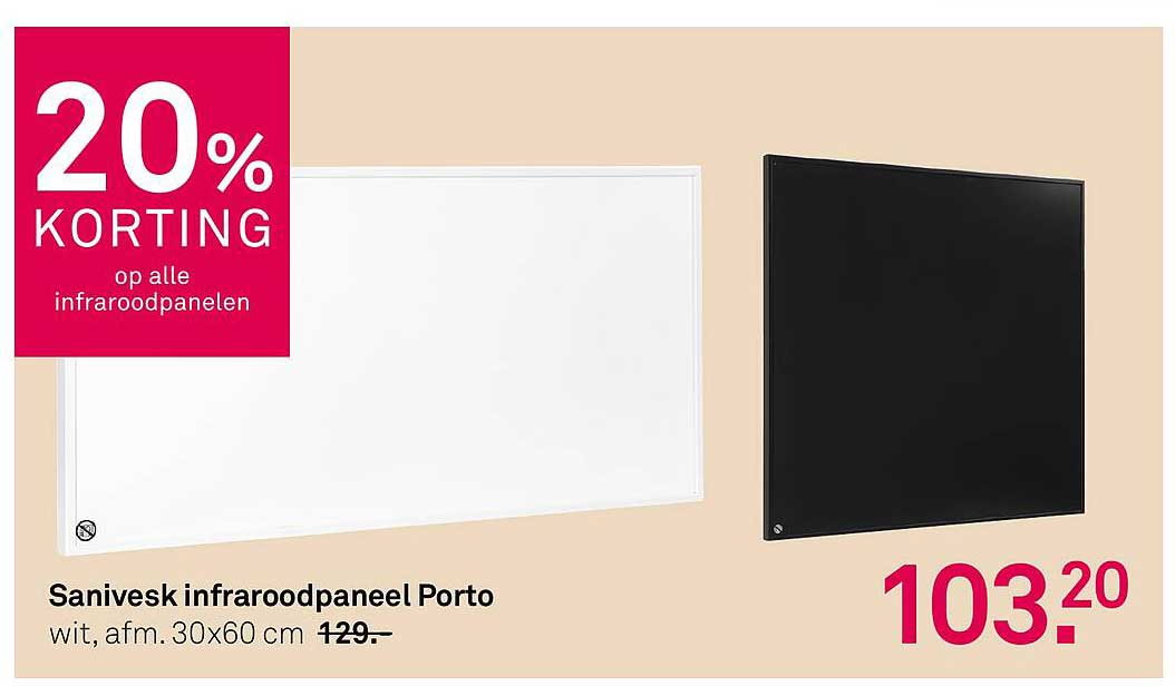 Sanivesk infraroodpaneel Porto wit, afm. 30x60 cm