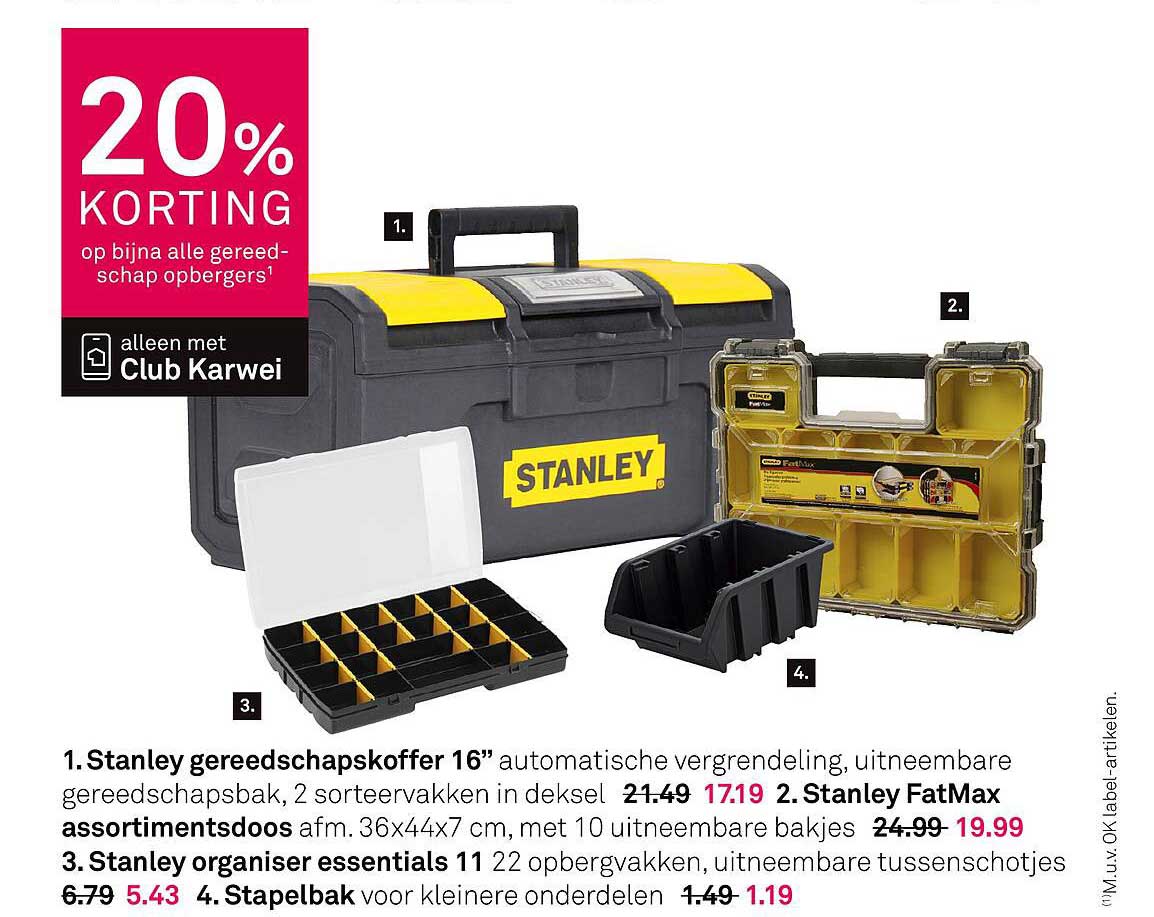 Stanley gereedschapskoffer 16" automatische vergrendeling, uitneembare gereedschapsbak, 2 sorteervakken in deksel