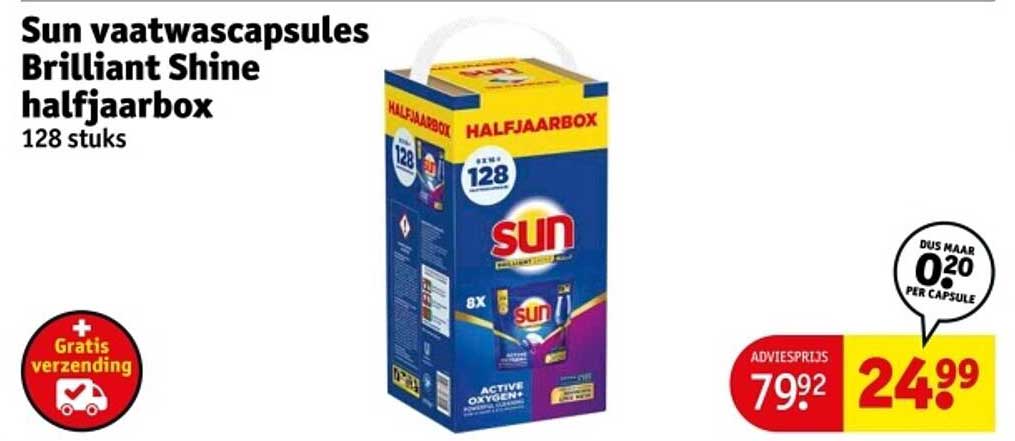 Sun vaatwascapsules Brilliant Shine halfjaarbox 128 stuks