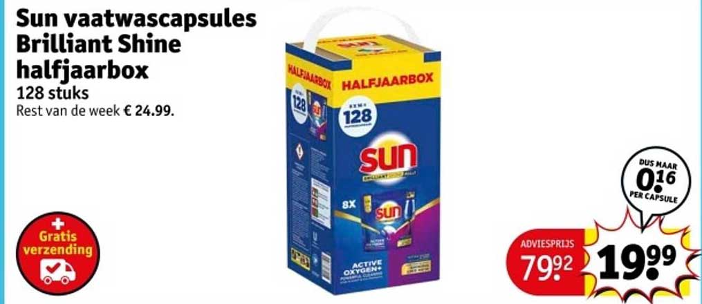 Sun vaatwascapsules Brilliant Shine halfjaarbox 128 stuks