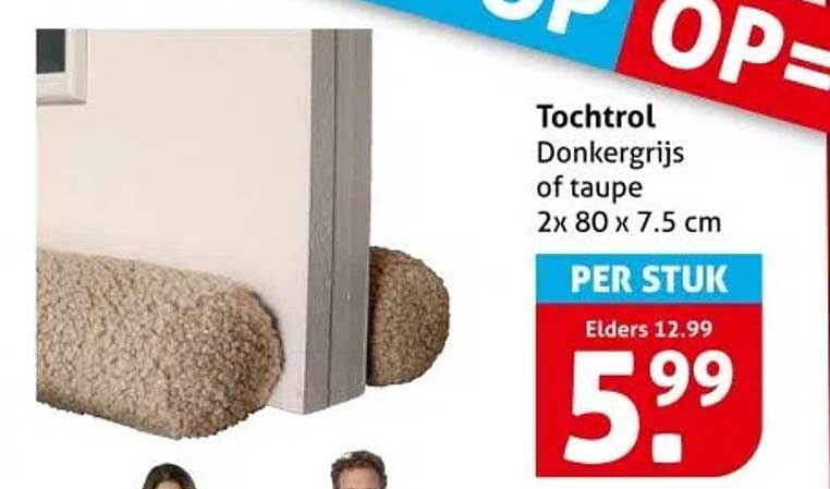 Tochtrol Donkergrijs of taupe 2x 80 x 7.5 cm