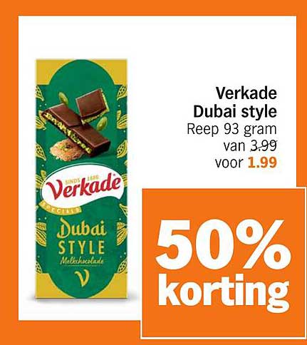 Verkade Dubai style Reep 93 gram van 3.99 voor 1.99