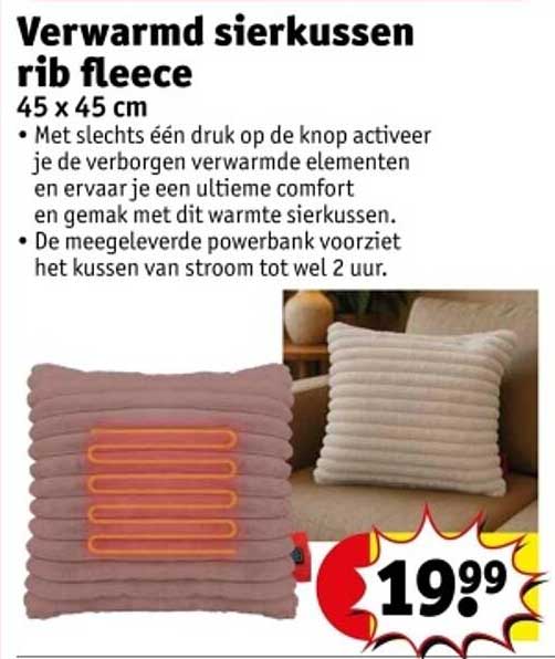 Verwarmd sierkussen rib fleece