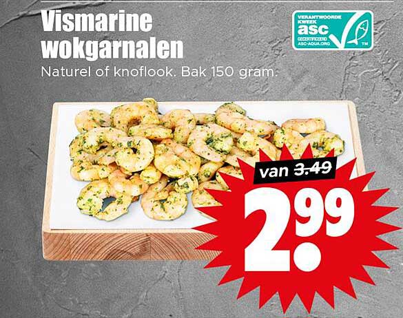 Vismarine wokgarnalen Naturel of knoflook. Bak 150 gram.