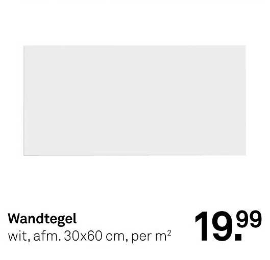 Wandtegel wit, afm. 30x60 cm, per m²