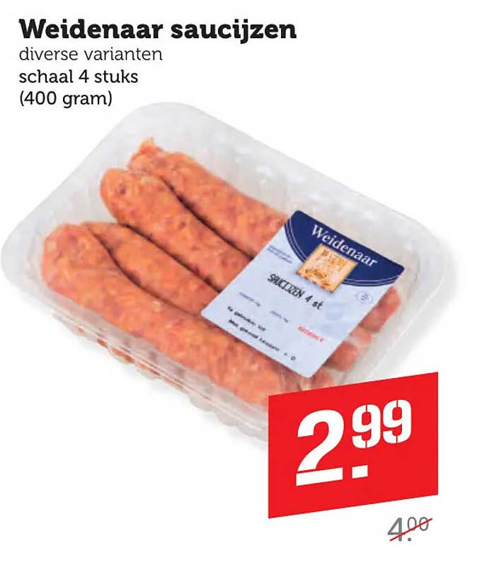Weidenaar saucijzen diverse varianten schaal 4 stuks (400 gram)