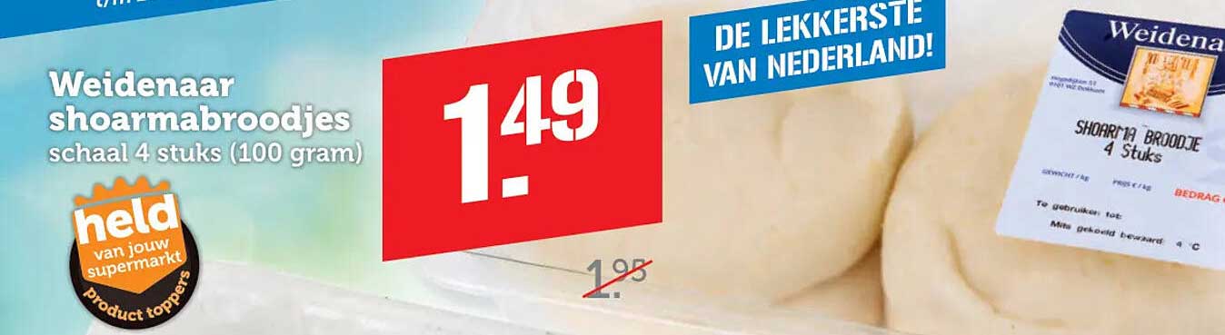 Weidenaar shoarmabroodjes schaal 4 stuks (100 gram)