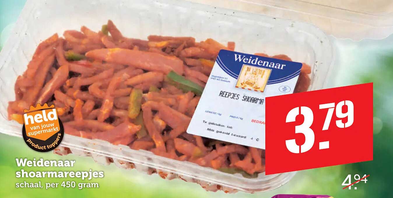 Weidenaar shoarmareepjes schaal, per 450 gram