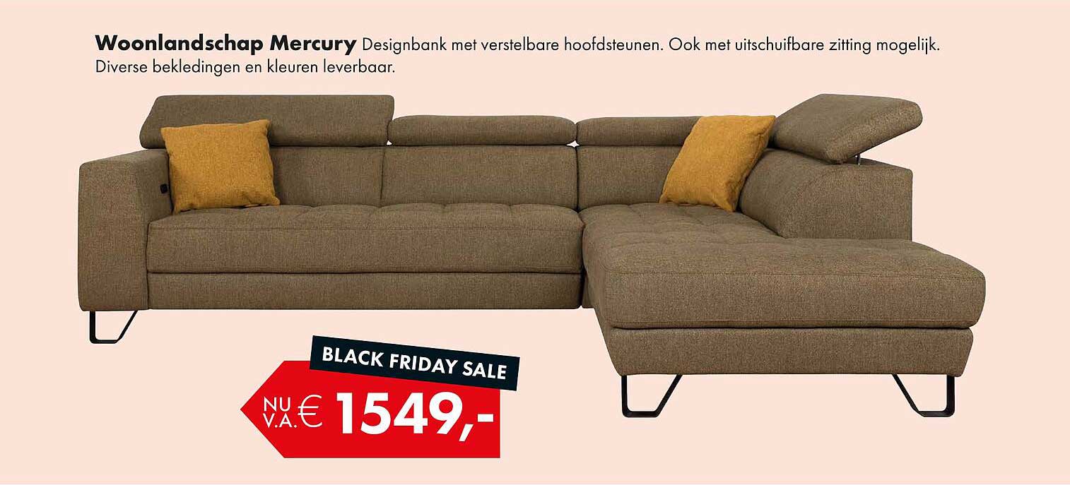 Woonlandschap Mercury Designbank met verstelbare hoofdsteunen. Ook met uitschuifbare zitting mogelijk.