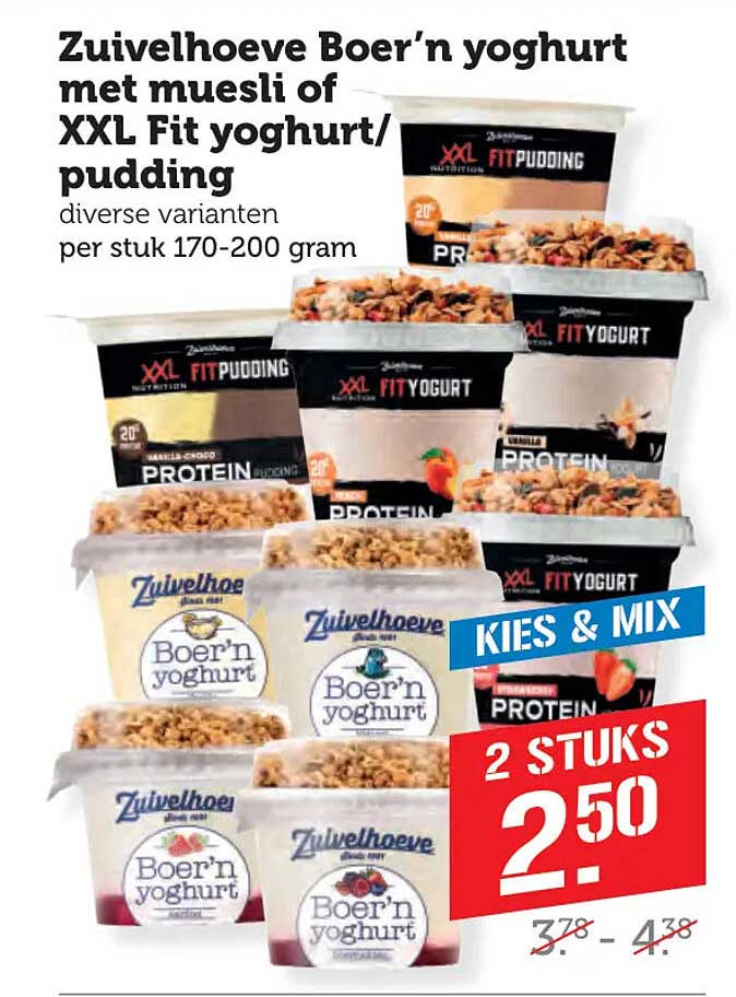 Zuivelhoeve Boer’n yoghurt met muesli of XXL Fit yoghurt/pudding
