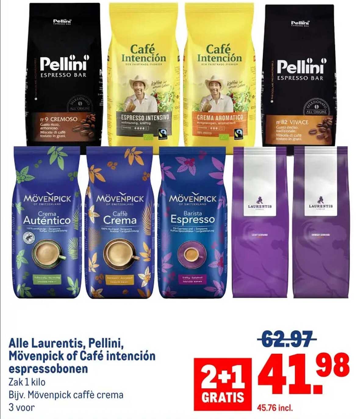 Alle Laurentiis, Pellini, Mövenpick of Café intención espressobonen