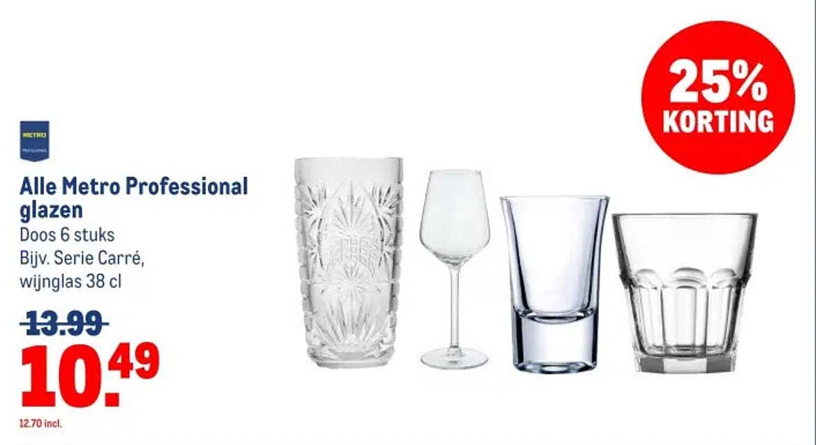 Alle Metro Professional glazen, Doos 6 stuks, Bijv. Serie Carré, wijnglas 38 cl