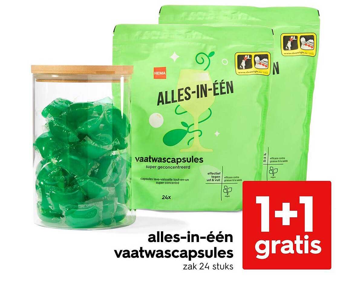 alles-in-één vaatwascapsules zak 24 stuks