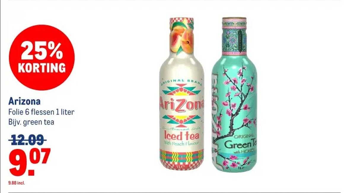 Arizona Folie 6 flessen 1 liter Bijv. green tea