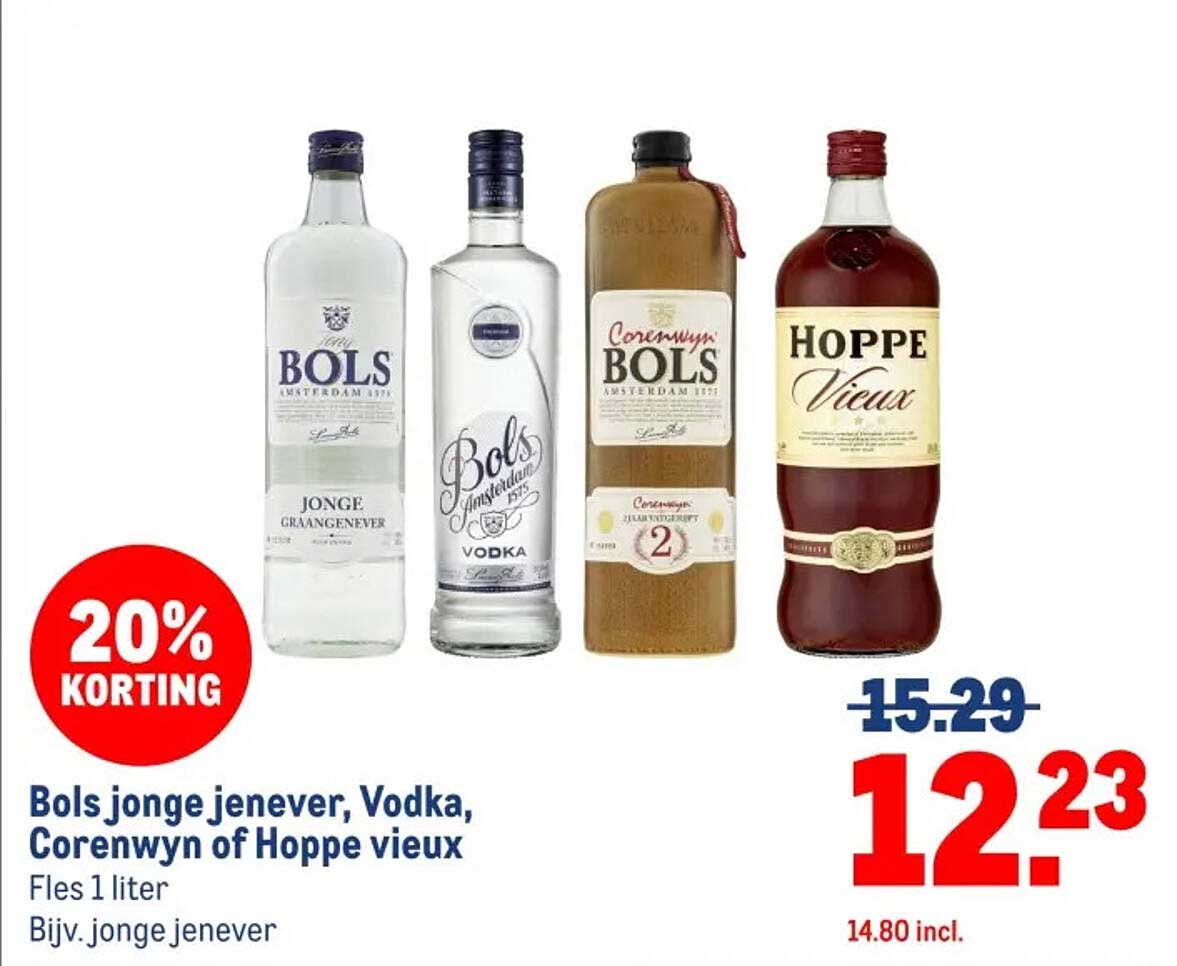 Bols jonge jenever, Vodka, Corenwyn of Hoppe vieux