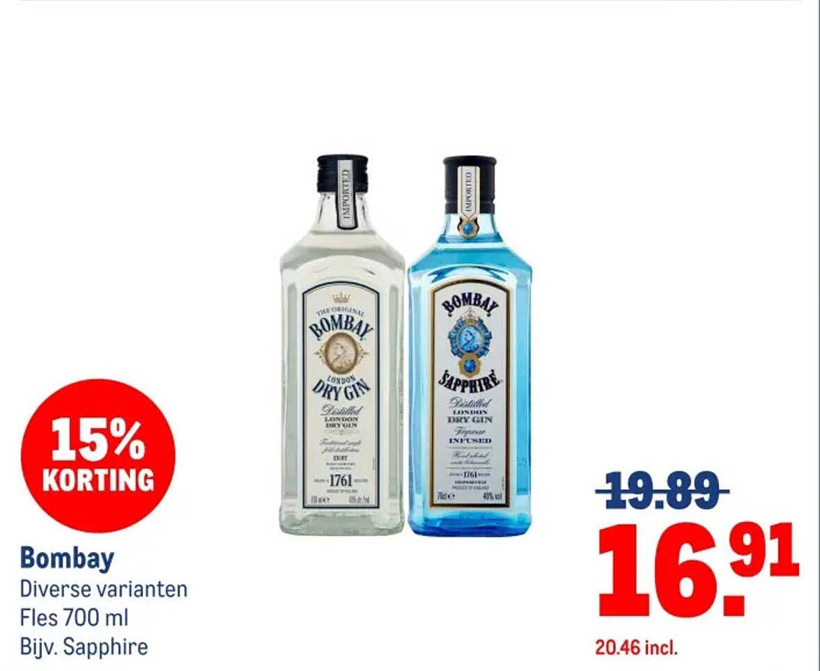 Bombay - Diverse varianten Fles 700 ml Bijv. Sapphire