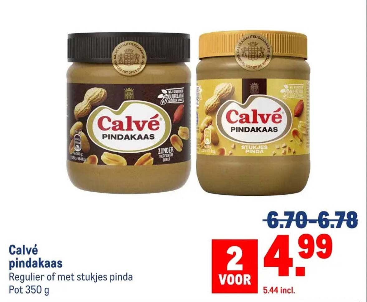 Calvé pindakaas Regulier of met stukjes pinda Pot 350 g