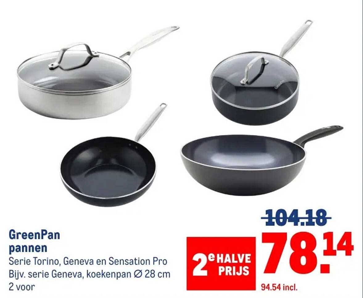 GreenPan pannen - Serie Torino, Geneva en Sensation Pro Bijv. serie Geneva, koekenpan Ø 28 cm 2 voor