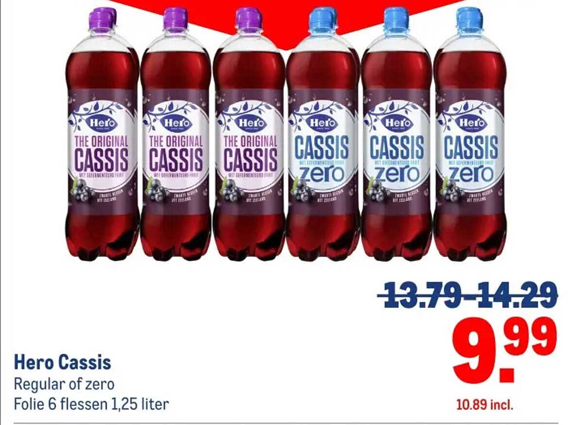 Hero Cassis Regular of zero Folie 6 flessen 1,25 liter