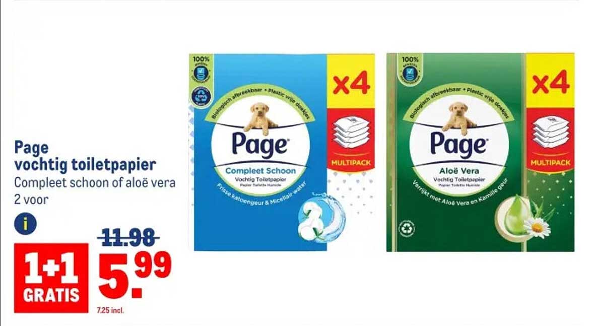 Page vochtige toiletpapier Compleet schoon of aloë vera