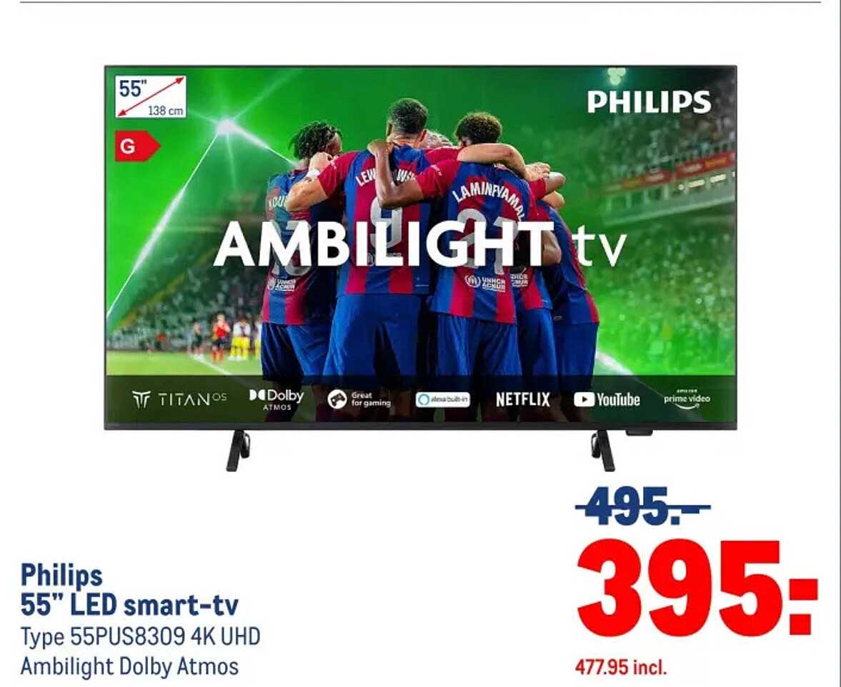Philips 55" LED smart-tv Type 55PUS8309 4K UHD Ambilight Dolby Atmos