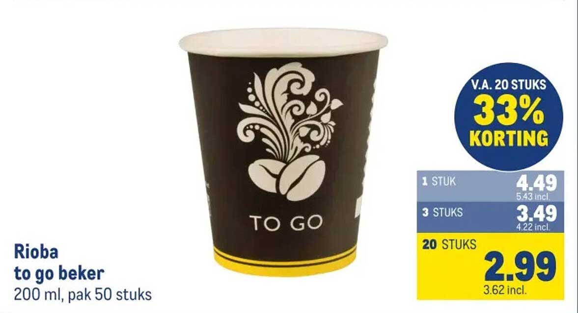 Rioba to go beker 200 ml, pak 50 stuks