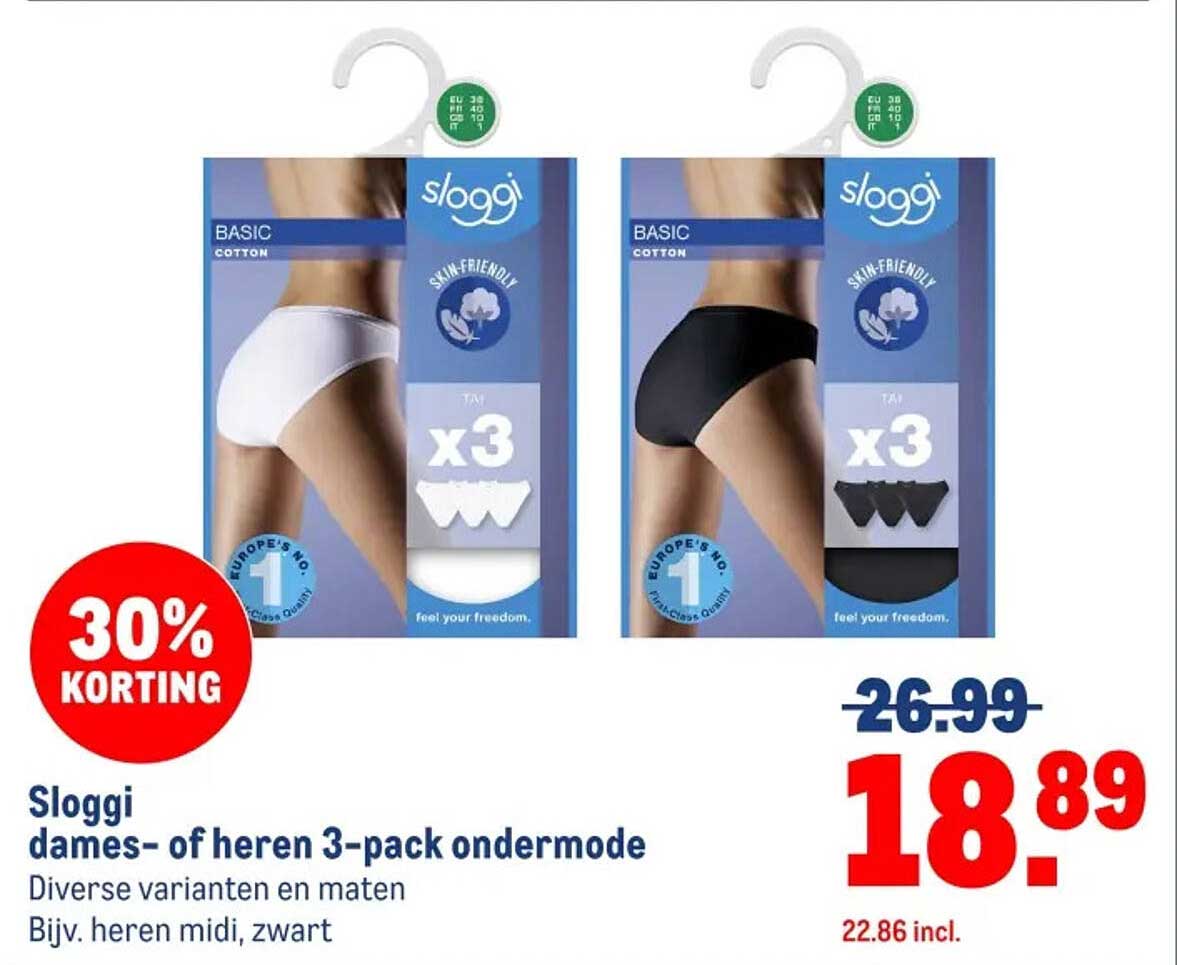Sloggi dames- of heren 3-pack ondermode