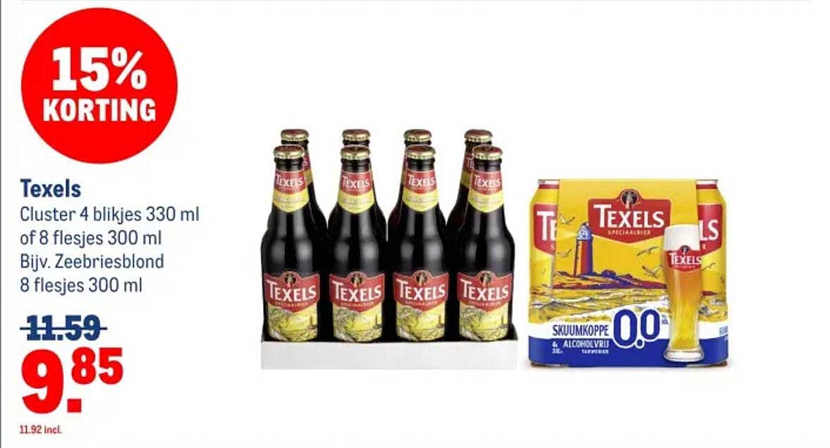Texels Cluster 4 blikjes 330 ml of 8 flesjes 300 ml, 15% korting