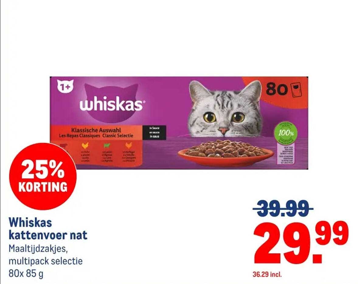 Whiskas kattenvoer nat - Maaltijdzakjes, multipack selectie 80x 85 g