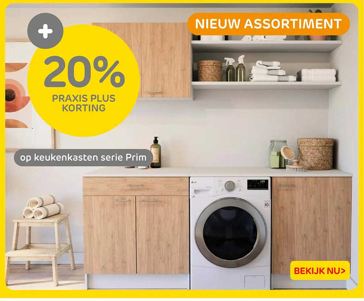 20% Praxis Plus korting op keukenkasten serie Prim