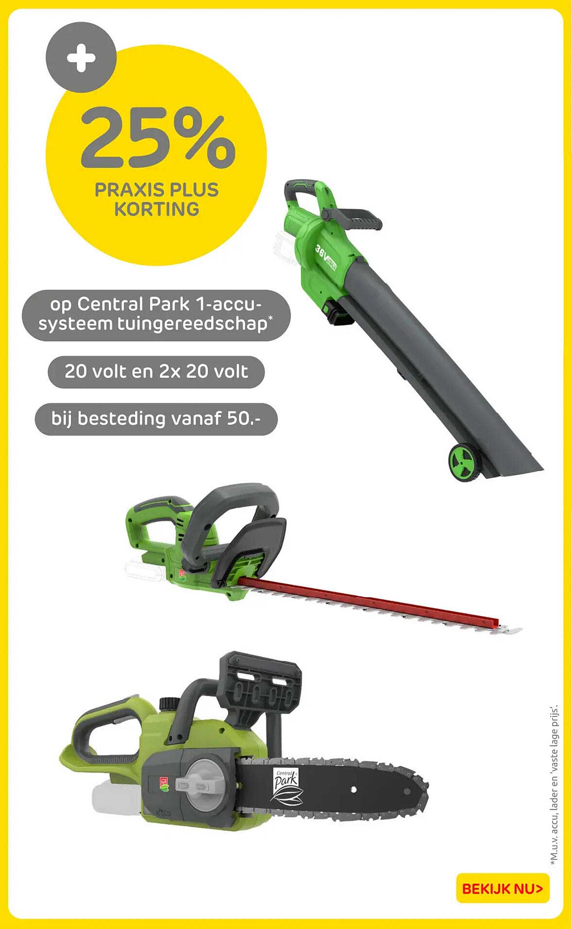 25% Praxis Plus korting op Central Park 1-accu-systeem tuingereedschap*