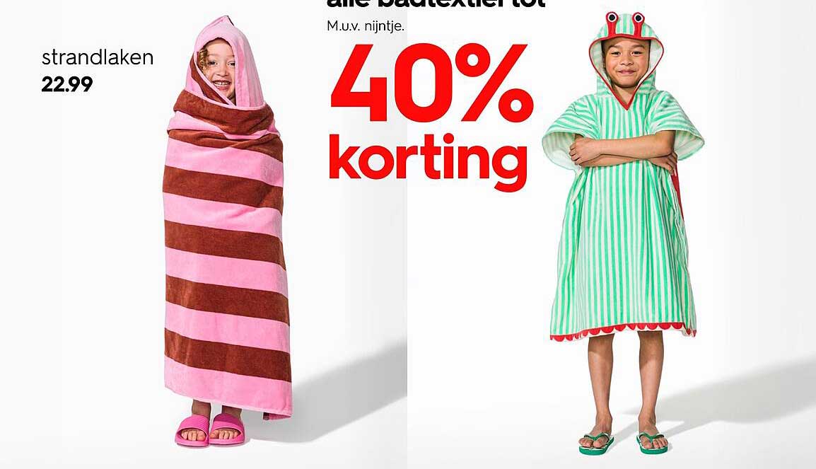 alle badtextiel tot 40% korting m.u.v. nijntje.