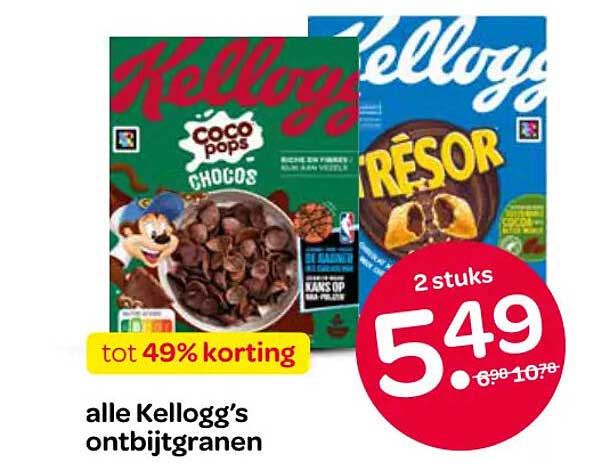 alle Kellogg’s ontbijtgranen tot 49% korting