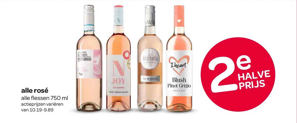 alle rosé alle flessen 750 ml 2e halve prijs
