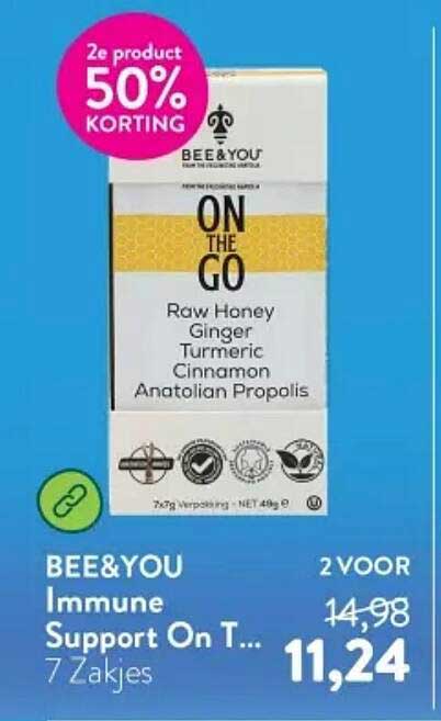 BEE&YOU Immune Support On T... 7 Zakjes 2e product 50% korting