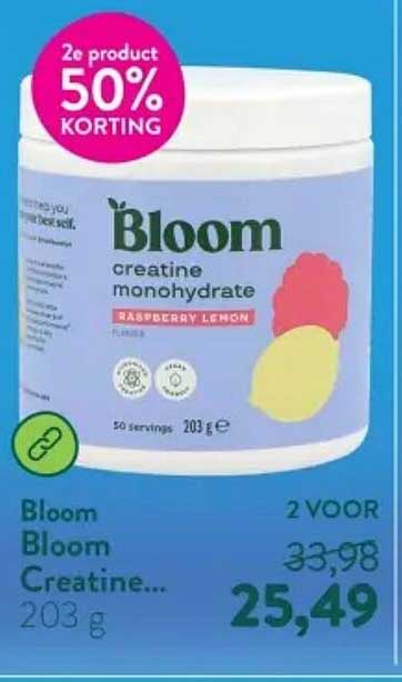 Bloom creatine monohydrate Raspberry Lemon 2e product 50% korting