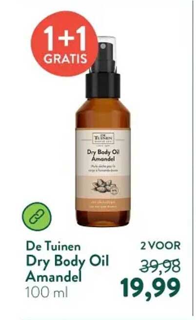De Tuinen Dry Body Oil Amandel 100 ml 1+1 GRATIS