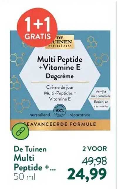 De Tuinen Multi Peptide + Vitamine E Dagcrème 1+1 gratis