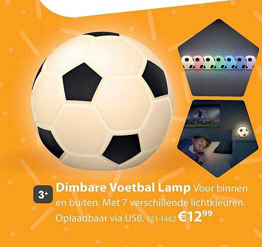 Dimbare Voetbal Lamp Voor binnen en buiten. Met 7 verschillende lichtkleuren. Oplaadbaar via USB. 121-1462