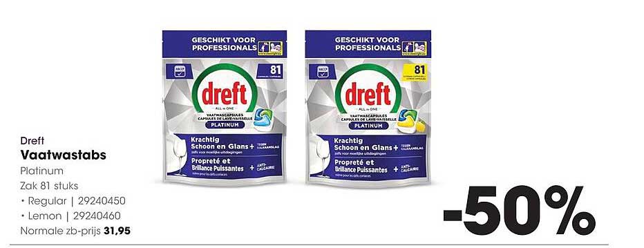 Dreft Vaatwastabs Platinum Zak 81 stuks -50%