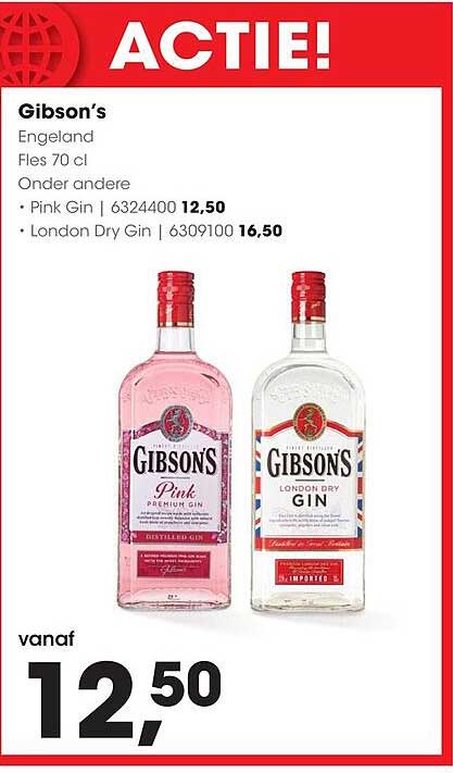 Gibson’s Engeland Fles 70 cl Onder andere Pink Gin | 632440 12,50 London Dry Gin | 6309100 16,50