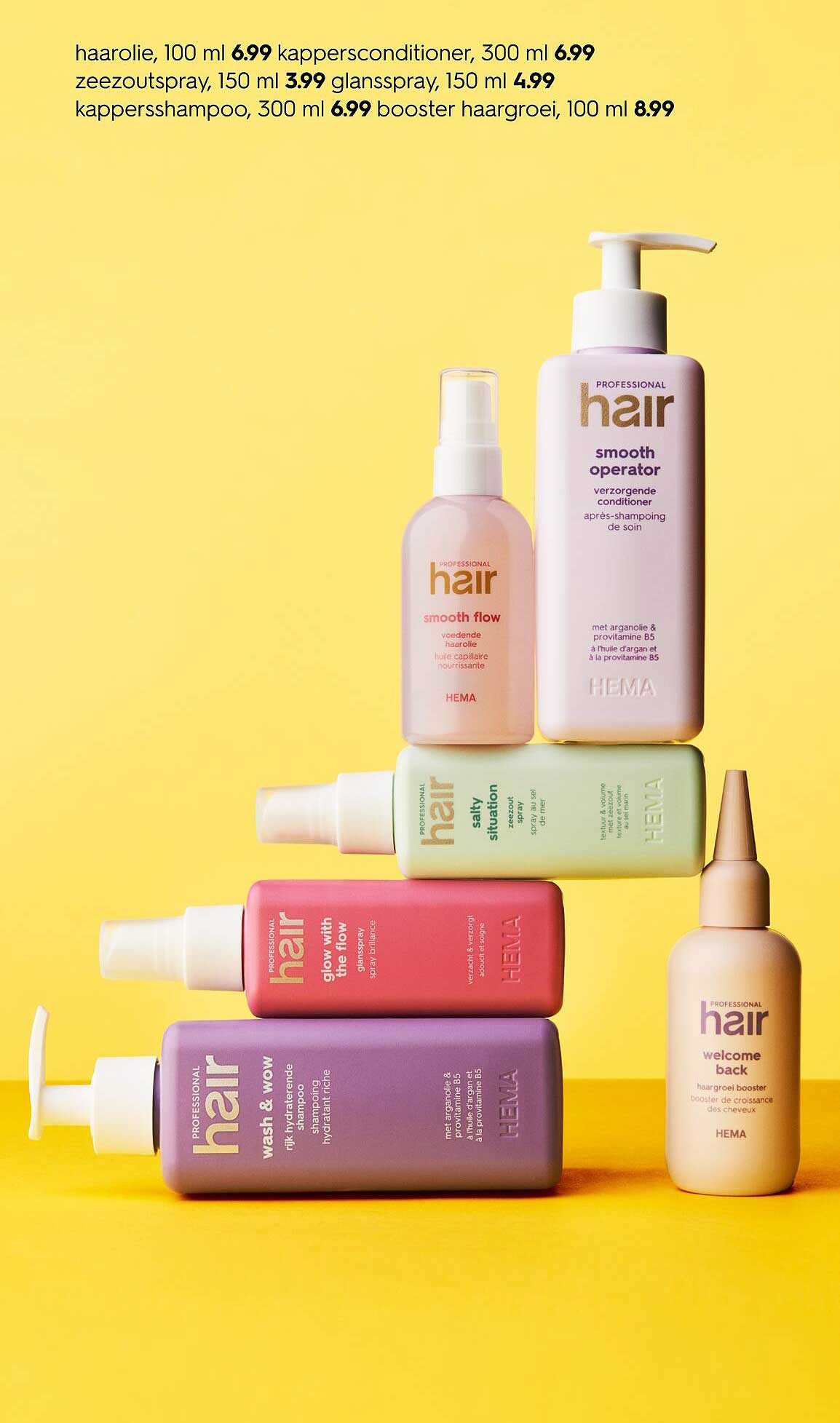 haarolie, 100 ml, kappersconditioner, 300 ml, zeezoutspray, 150 ml, glasspray, 150 ml, kappersshampoo, 300 ml, booster haargroei, 100 ml