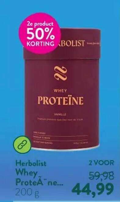 Herbolist Whey Proteïne 200 g 2e product 50% korting