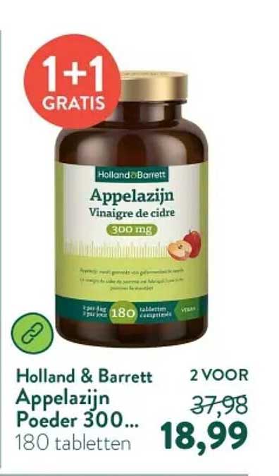Holland & Barrett Appelazijn Poeder 300... 180 tabletten 1+1 GRATIS