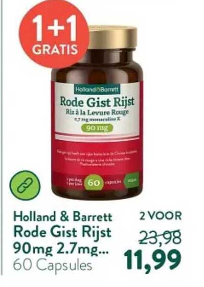 Holland & Barrett Rode Gist Rijst 90mg 2.7mg... 60 Capsules 1+1 GRATIS