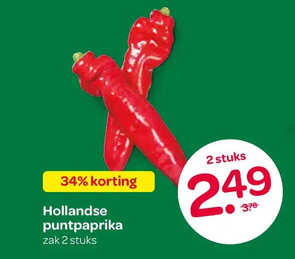 Hollandse puntpaprika zak 2 stuks 34% korting