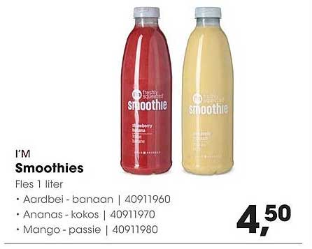 I’M Smoothies Fles 1 liter Aardbei - banaan | 40911960 Ananas - kokos | 40911970 Mango - passie | 40911980