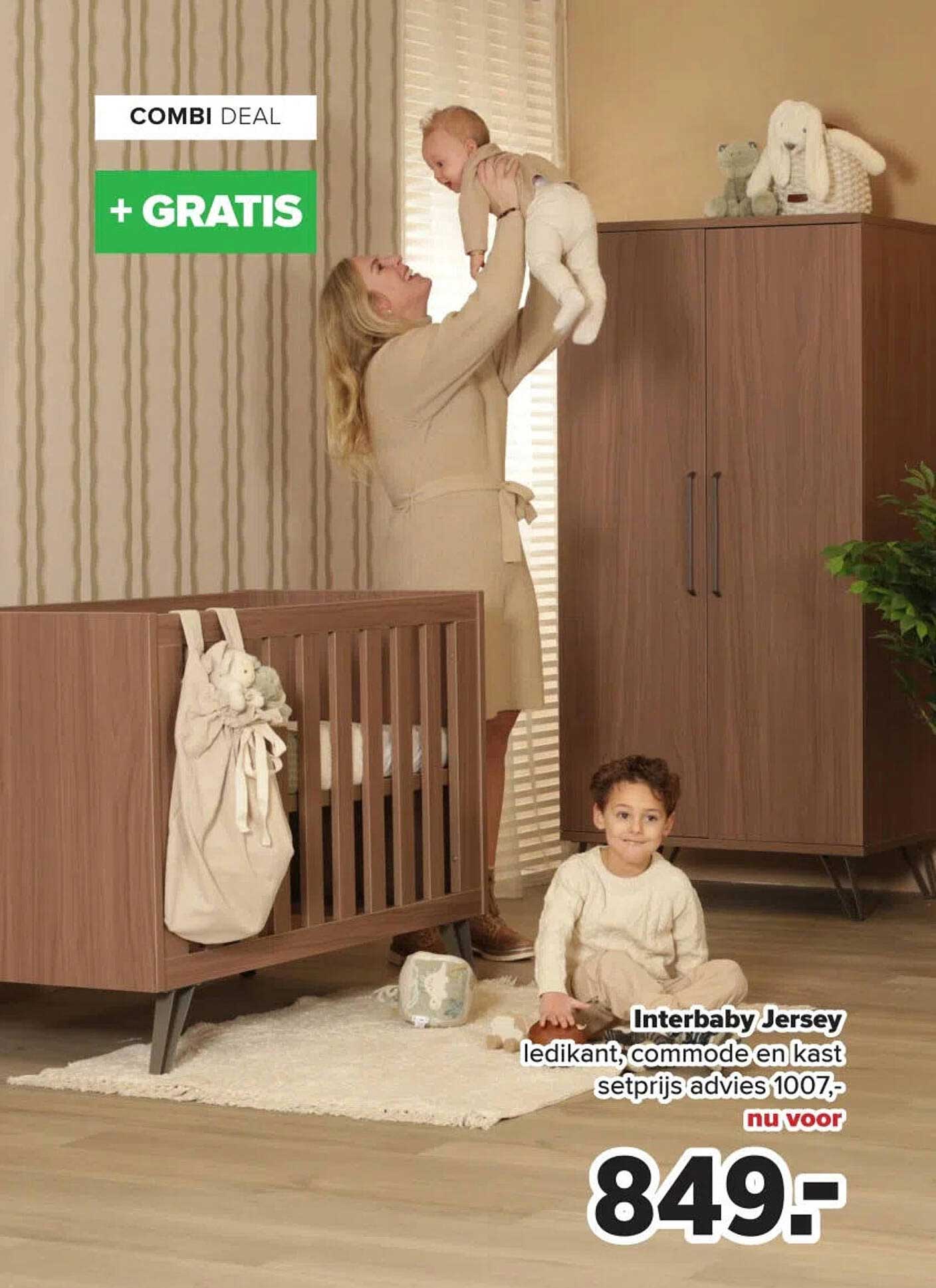 Interbaby Jersey ledikant, commode en kast setprijs advies 1007,- nu voor 849,- COMBI DEAL + GRATIS