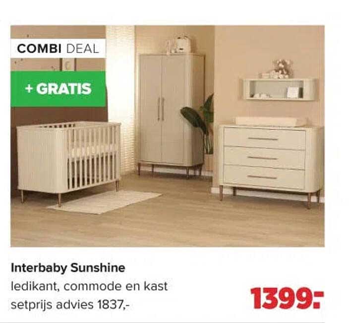 Interbaby Sunshine ledikant, commode en kast setprijs advies 1837,- COMBI DEAL + GRATIS