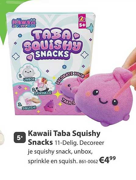 Kawaii Taba Squishy Snacks 11-Delig. Decoreer je squishy snack, unbox, sprinkle en squish.